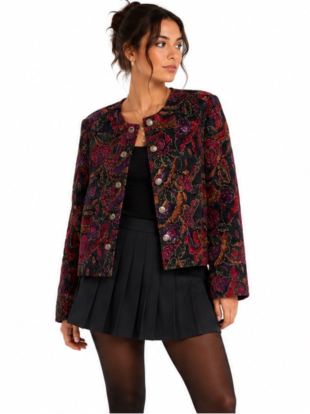 Vintage Principles Floral Velvet Burnout Jacket Black Roses Women’s M